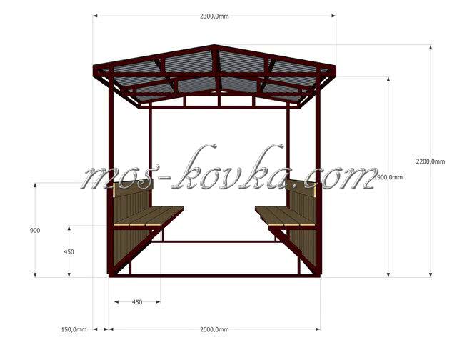Чертеж беседки из металла 4 на 4